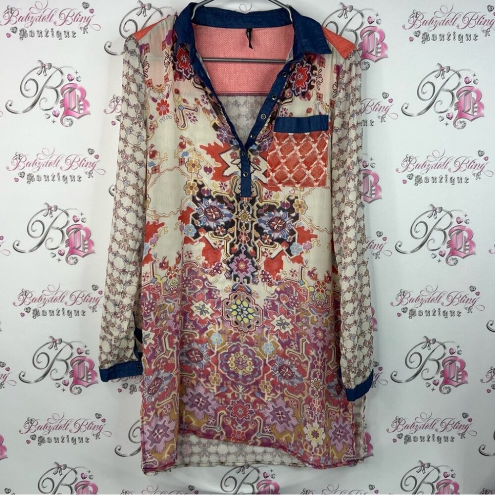 Smash! Dress mini long shirt button up paisley bohemian Floral Women's Tunic